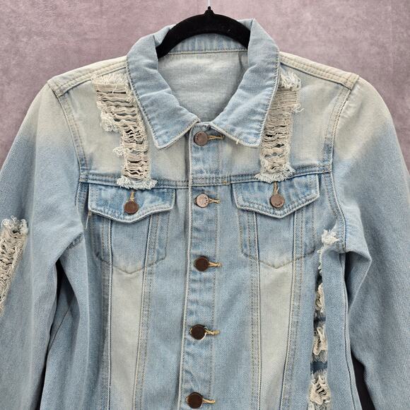Blue Wash Raw Jeans Denim Distress Button Jacket Small - Picture 3 of 8